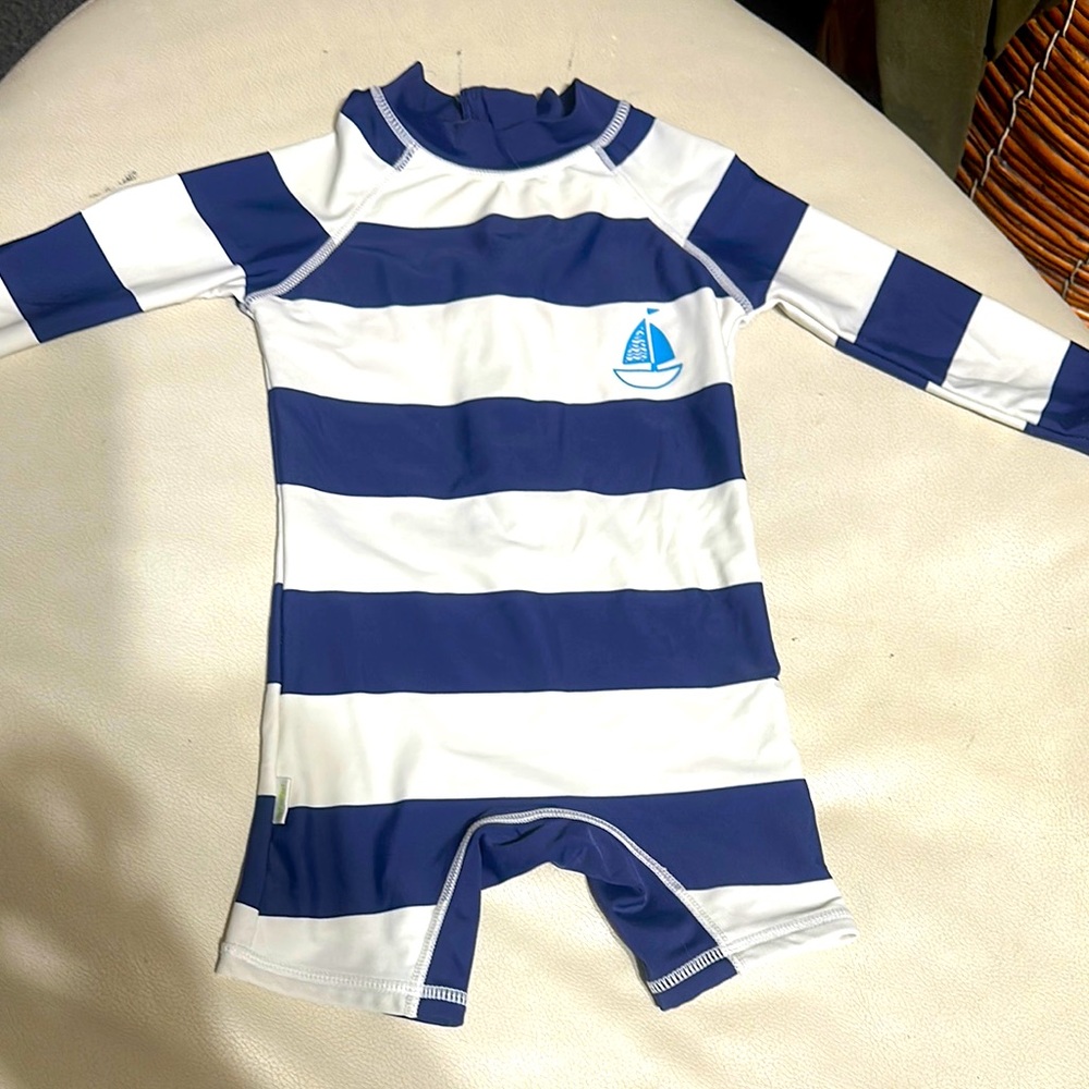 Blue and White Striped toddlers wetsuit 6-9M